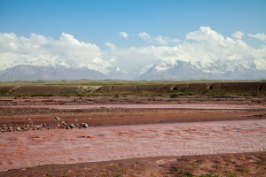 Kyzylsu river bank at Sary Mogul